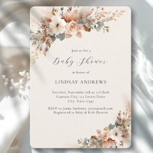 Invitation Fête de naissance Bohème Florale Herbe de Pampas B
