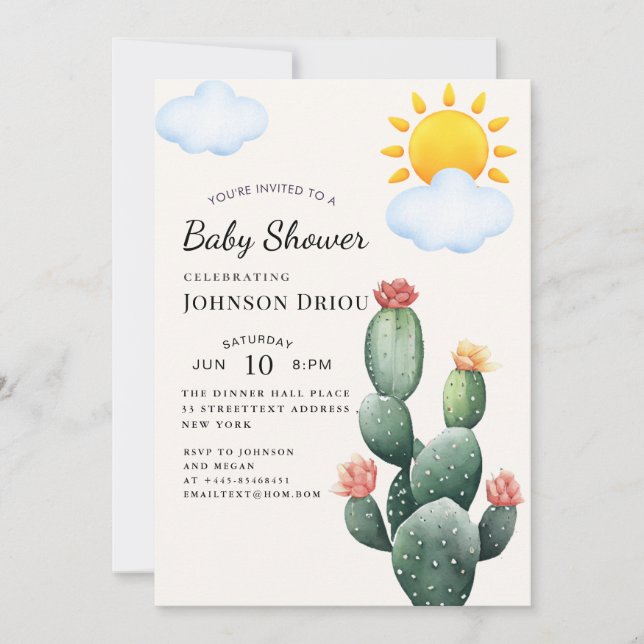 Invitation Fête de naissance Boho Cactus (Devant)