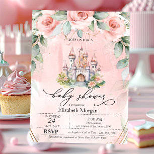 Invitation Fête de naissance Château Floral Roses Roses