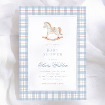 Fête de naissance Cheval à Bascule Gingham Bleu Vi