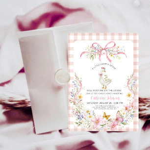 Invitation Fête de Naissance Coquette Rose à Carreaux Poulet