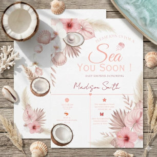 Invitation Fête de Naissance Côtière Tropicale  À la Mer Bien