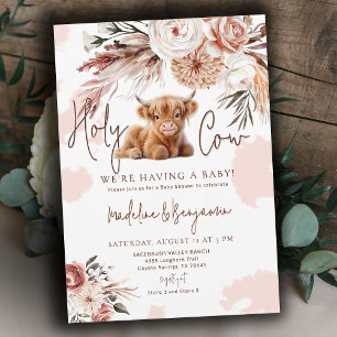 Invitation Fête de naissance Cow Country Western Floral Cowbo