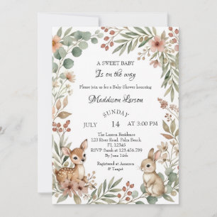 Invitation Fête de naissance d'animal de forêt Cerf Lapin Ver
