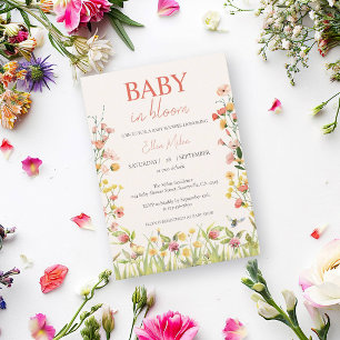 Invitation Fête de naissance de bébé colorée dans les fleurs