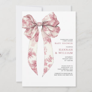 Invitation Fête de naissance de bébé fille à ruban toile rose