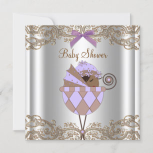 Invitation Fête de naissance de bébé fille au lacet violet br
