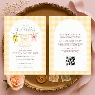 Invitation Fête de naissance de bébé fille au linge de citron