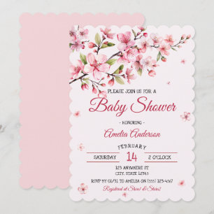 Invitation Fête de naissance de bébé fille aux fleurs roses d