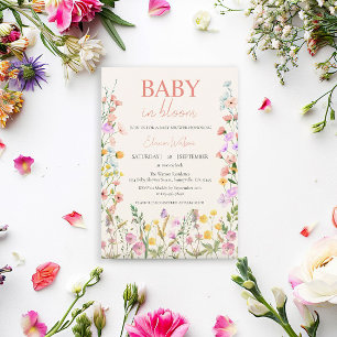 Invitation Fête de naissance de bébé fille aux fleurs sauvage