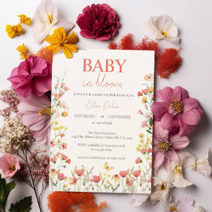 Invitation Fête de naissance de bébé fille aux fleurs sauvage