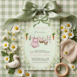 Invitation Fête de naissance de bébé fille avec du tissu Ging