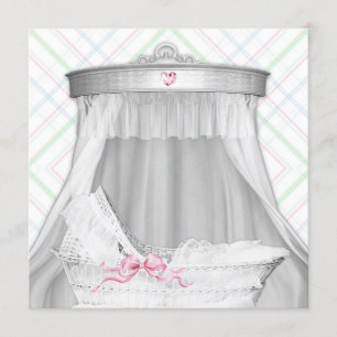 Invitation Fête de naissance de bébé fille avec un berceau bl