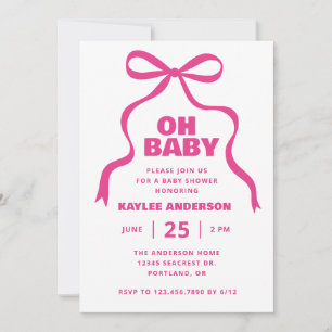 Invitation Fête de naissance de bébé fille avec un nœud rose