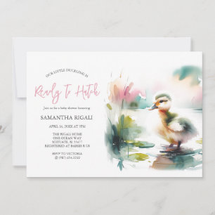 Invitation Fête de Naissance de Bébé Fille Canard Aquarelle M