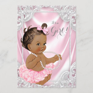 Invitation Fête de naissance de bébé fille en satin rose perl