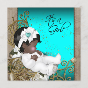 Invitation Fête de naissance de bébé fille ethnique marron et