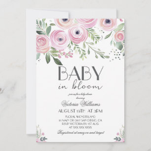 Invitation Fête de naissance de bébé fille rose Baby In Bloom