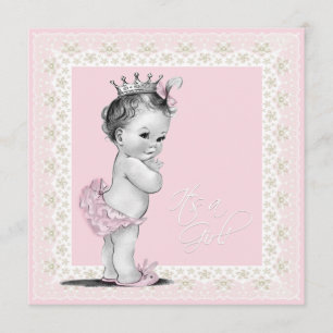 Invitation Fête de naissance de bébé fille rose et ivoire