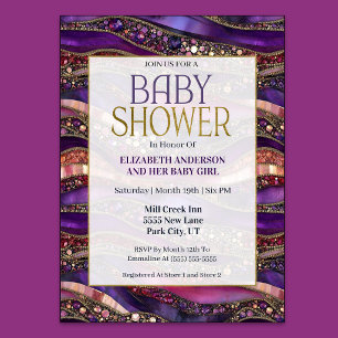Invitation Fête de naissance de bébé fille Strata en or viole