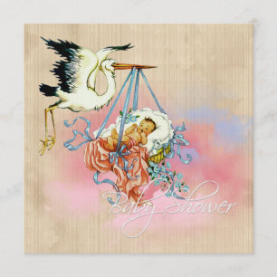 Invitation Fête de naissance de bébé garçon thème cigogne vin