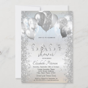 Invitation Fête de naissance de bébé paillettes argentées con