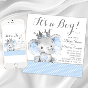 Invitation Fête de naissance de bébé Prince Éléphant
