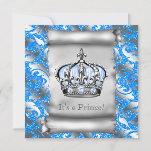 Invitation Fête de naissance de bébé prince royal bleu régale