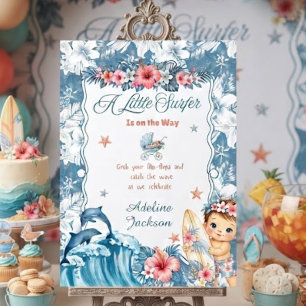 Invitation Fête de naissance de bébé surfeur tropical Blue Co