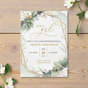 Invitation Fête de naissance de feuillage d'eucalyptus Bohème