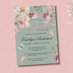 Invitation Fête de naissance de fille Papillon Fleur sauvage