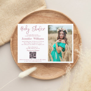 Invitation fête de naissance de fille rose code qr photo écri