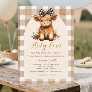 Invitation Fête de naissance de Highland Cow avec floral ging