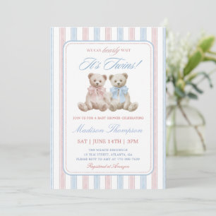 Invitation Fête de naissance de jolis oursons jumeaux Grandmi