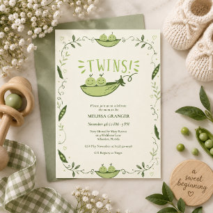 Invitation Fête de naissance de jumeaux Deux Petits Pois dans