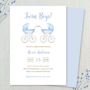 Invitation Fête de naissance de jumeaux garçons avec des land