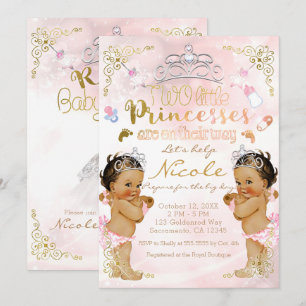 Invitation Fête de naissance de jumelles Princesse Rose Paill