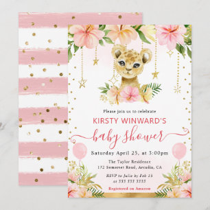 Invitation Fête de naissance de lionceau de jungle florale à