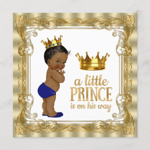 Invitation Fête de naissance de prince ethnique bleu royal or