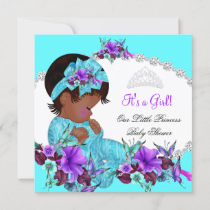 Invitation Fête de naissance de princesse bébé fille Bleu sar