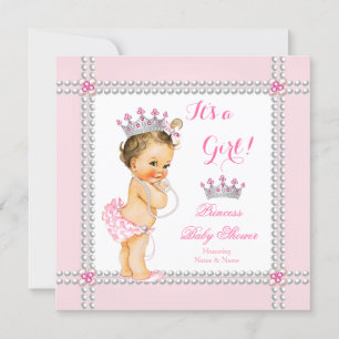 Invitation Fête de naissance de princesse Bébé Fille Perles r