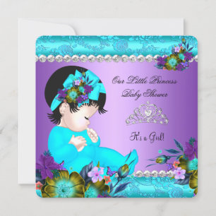 Invitation Fête de naissance de princesse fille bleu sarcelle