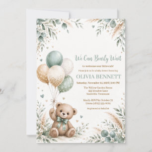 Invitation Fête de naissance de Teddy Bear Vert Sauge