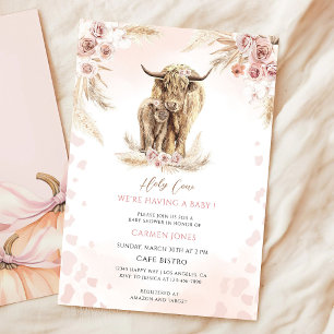 Invitation Fête de naissance de vache highland bohème florale