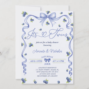 Invitation Fête de naissance des jumeaux myrtille