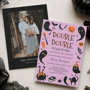 Invitation Fête de naissance d'Halloween de jumeaux Deux bébé