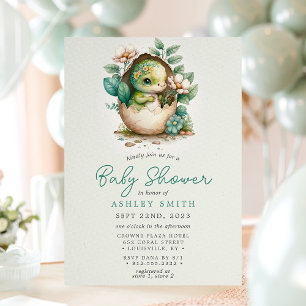 Invitation Fête de naissance d'œuf de dinosaure floral