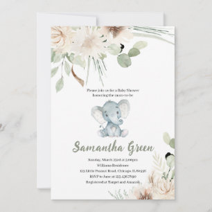 Invitation Fête de naissance éléphant neutre