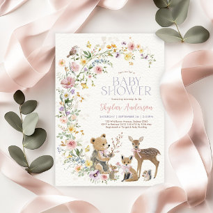 Invitation Fête de naissance Enchantée de la Forêt de Fleurs