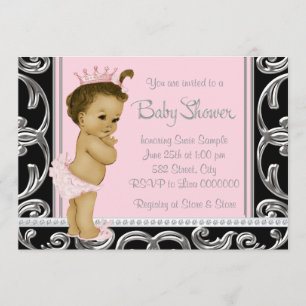 Invitation Fête de naissance ethnique rose et noir